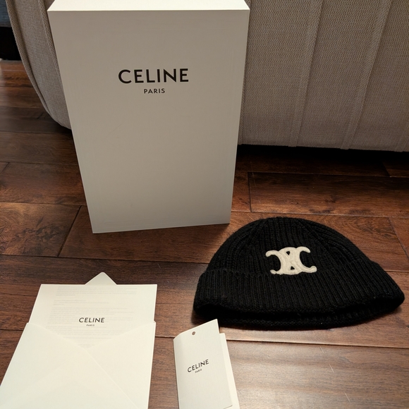 Celine Accessories - Celine Triomphe Black Cashmere Beanie